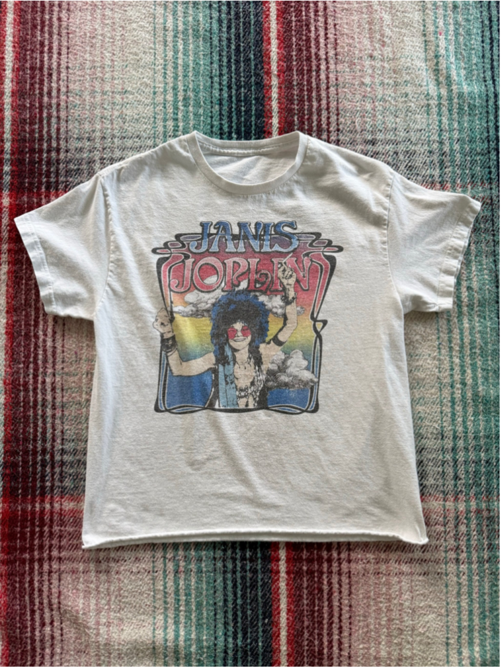 Janis Joplin Cropped White Graphic Tee M